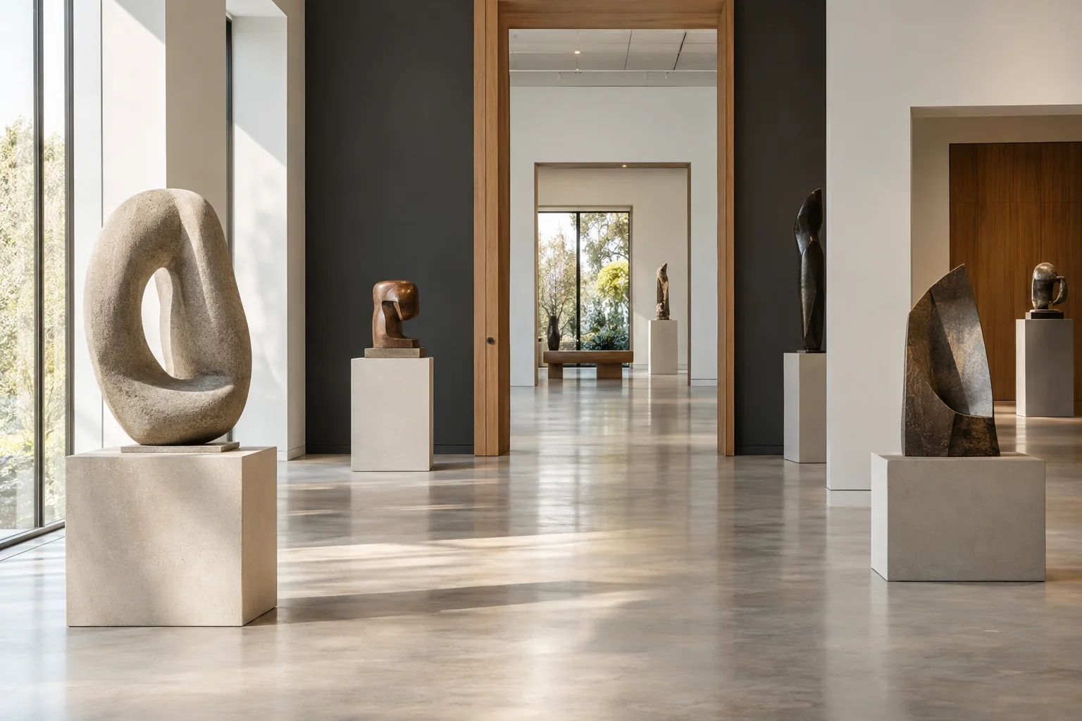 Displays, lighting and layout inside an exhibition space